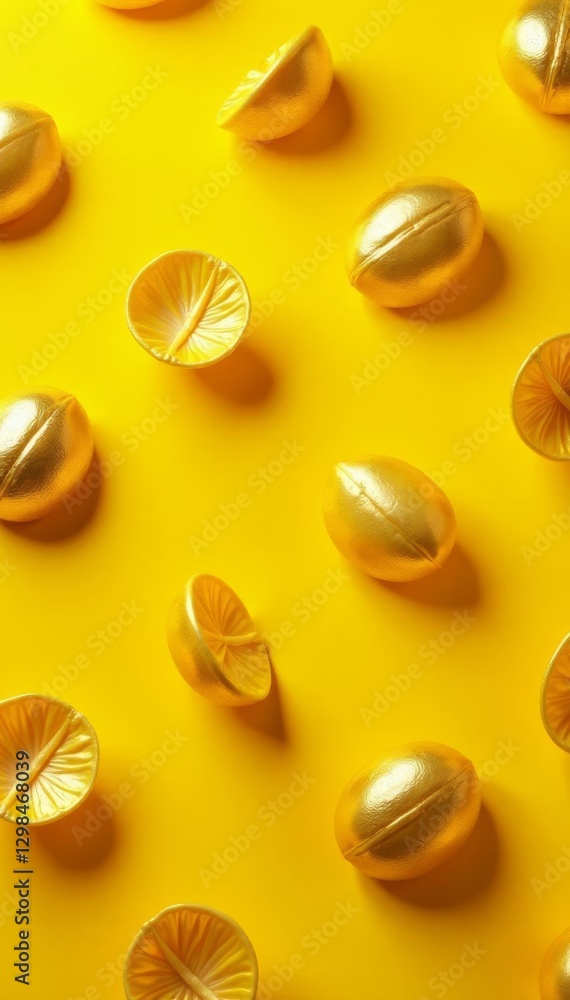 Golden coffee pods, seamless grid pattern on yellow , coffee design, golden coffee Golden coffee pods, seamless grid pattern on yellow , coffee design, golden coffee