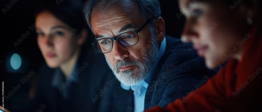 Obraz premium Business team collaborating on a project at night