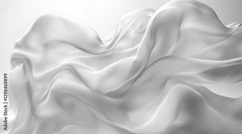 Obraz premium White Flowing Fabric in Motion – Isolated on White Background