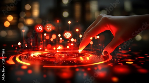 Human hand interacting with digital data using futuristic interface