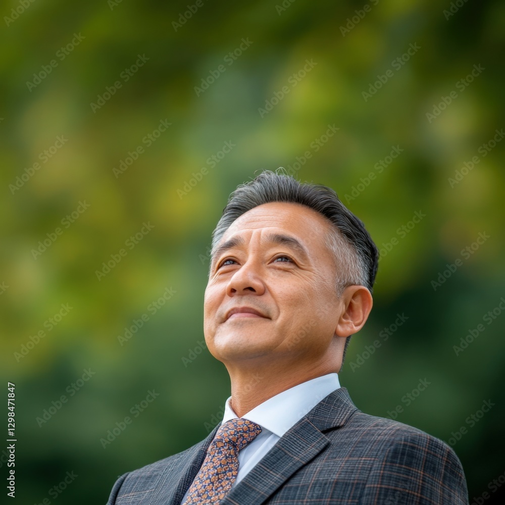 Asian businessman looking up in a suit Asian businessman looking up in a suit