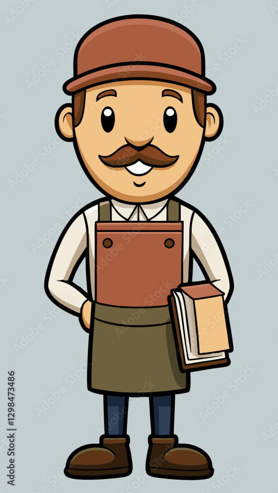 Bookbinder smiling with books in hands against a light background Bookbinder smiling with books in hands against a light background