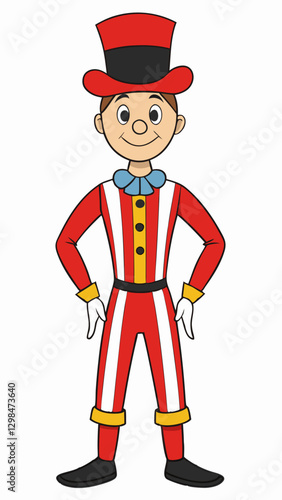 Circus Performer smiling in colorful outfit against white background