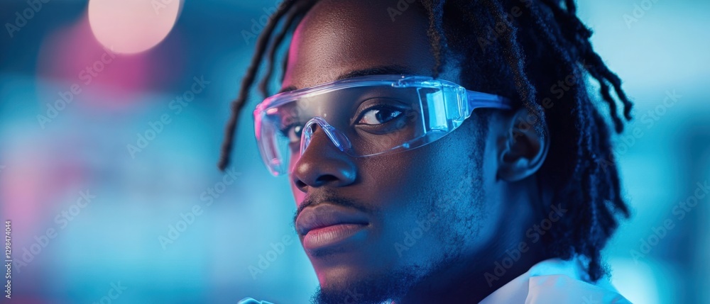 Man Wearing Safety Glasses in Lab Man Wearing Safety Glasses in Lab