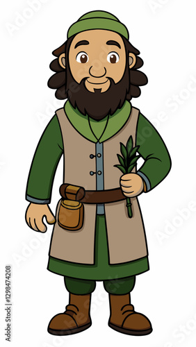 Herbalist holding a green plant in a simple illustrated style