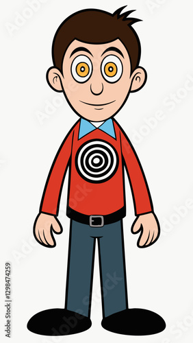 Hypnotist character with spiral eyes and confident expression