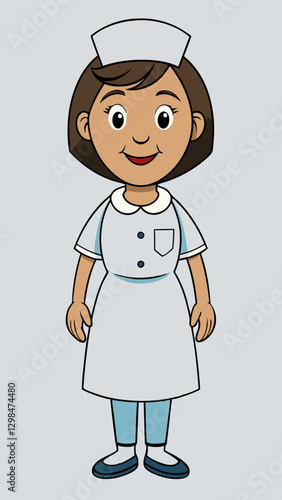 Nurse smiling in white uniform against light gray background