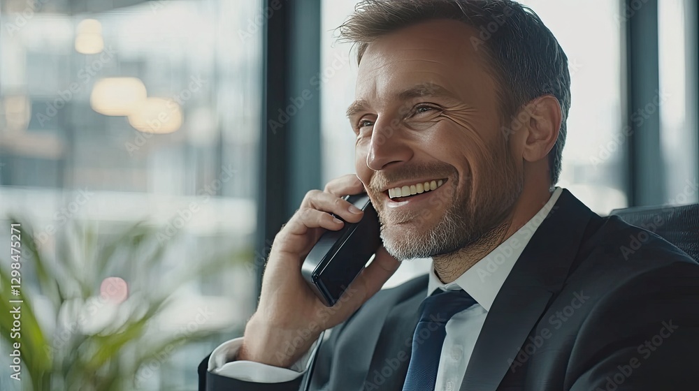 Businessman talking on the phone smiling in the office Businessman talking on the phone smiling in the office
