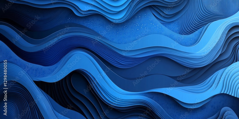 Fototapeta premium Abstract layered paper artwork features flowing blue shades throughout image