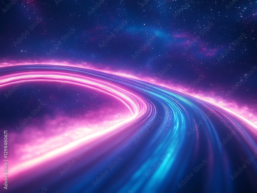 Fototapeta premium swirling neon waves merging into futuristic space