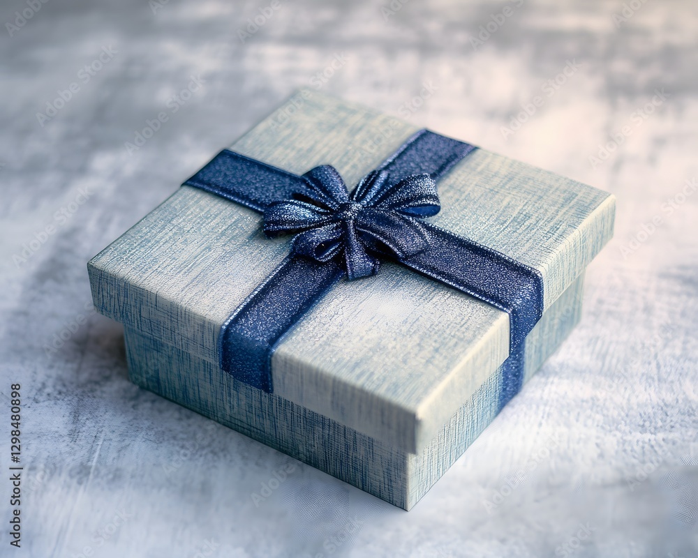 Elegant Light Blue Gift Box with Dark Blue Ribbon Bow Elegant Light Blue Gift Box with Dark Blue Ribbon Bow