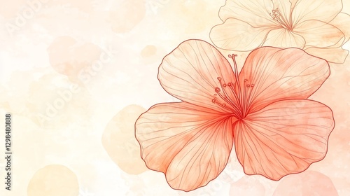 Gentle Watercolor Floral Illustration, Delicate Pink Flowers on a Soft, Dreamy Pastel Background