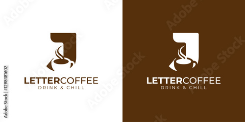 Coffee shop logo - letter and steaming coffee cup design in brown