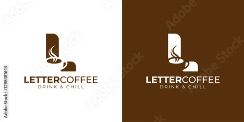 Coffee shop logo - letter and steaming coffee cup design in brown