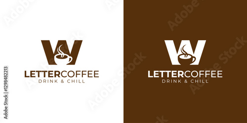 Coffee shop logo - letter and steaming coffee cup design in brown