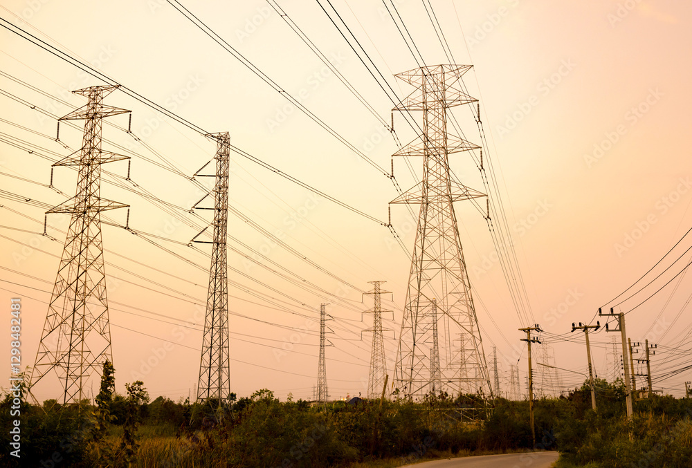 custom made wallpaper toronto digitalsilhouette high voltage pole on sky sunset background.	