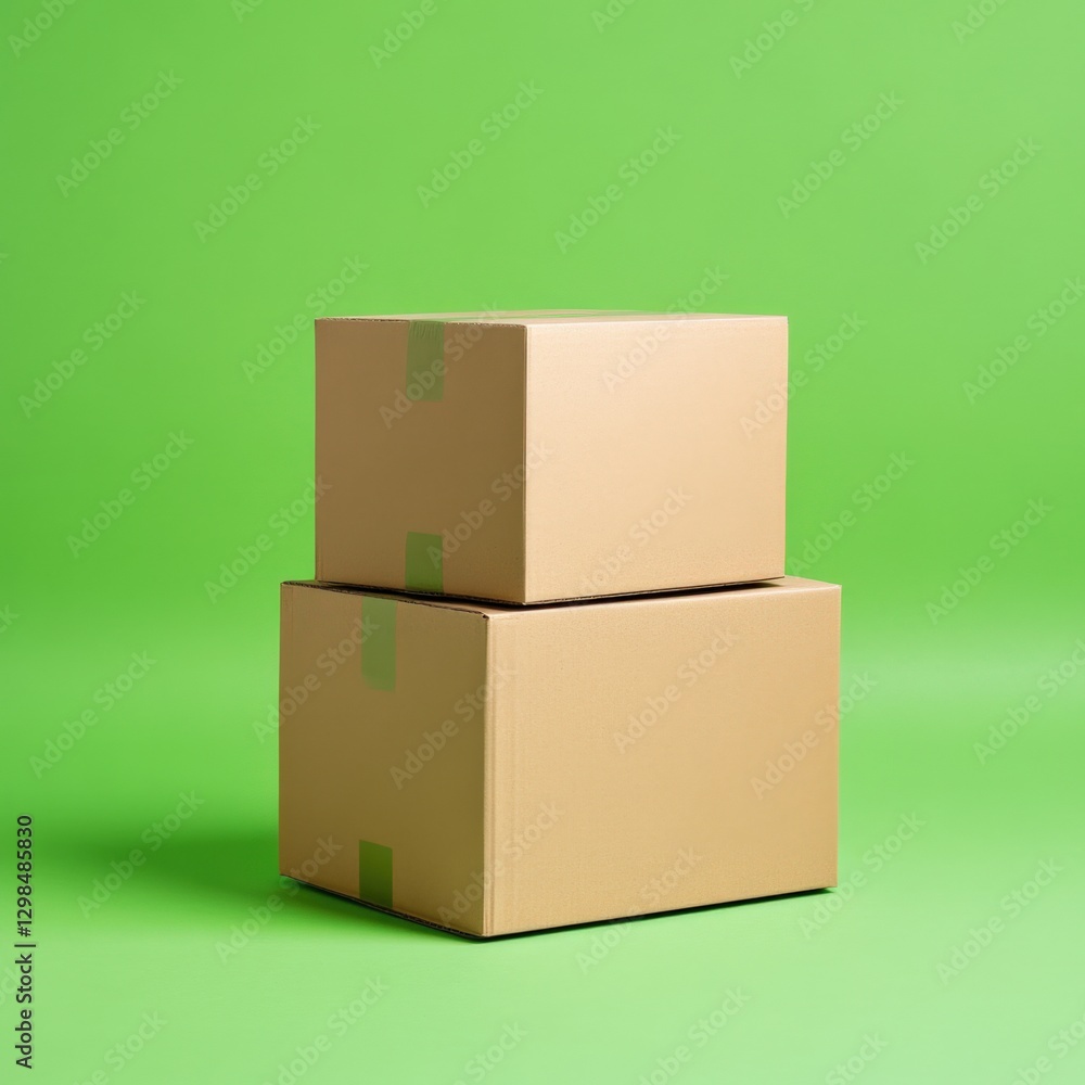 Obraz premium stacked cardboard boxes on green background