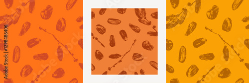 Dates pattern background for premium product design. Vector seamless template. Dried date fruit background. Organic dates — hand drawn pencil drawings for fabric ornament, textile decoration