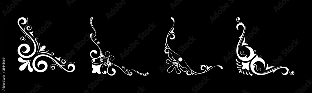 Set of mixed border corners and floral classical decorations Set of mixed border corners and floral classical decorations