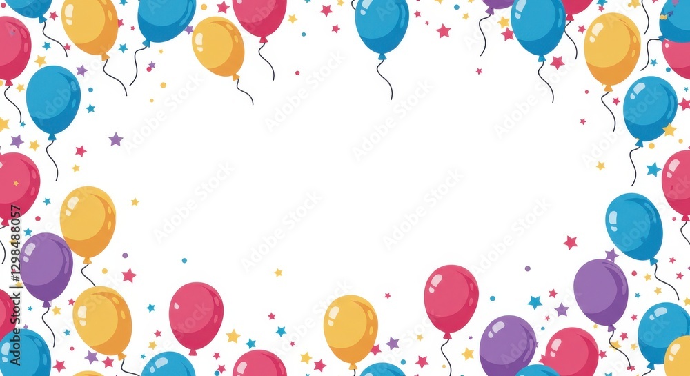 Colorful balloons, festive pattern, party background, pink blue purple yellow balloons, floating balloons, star confetti, celebratory design Colorful balloons, festive pattern, party background, pink blue purple yellow balloons, floating balloons, star confetti, celebratory design