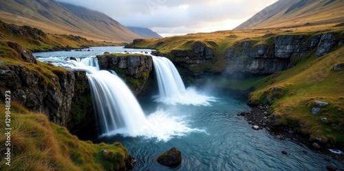 serene waterfalls cascading down rugged Scottish landscape, rugged, falls, scotland