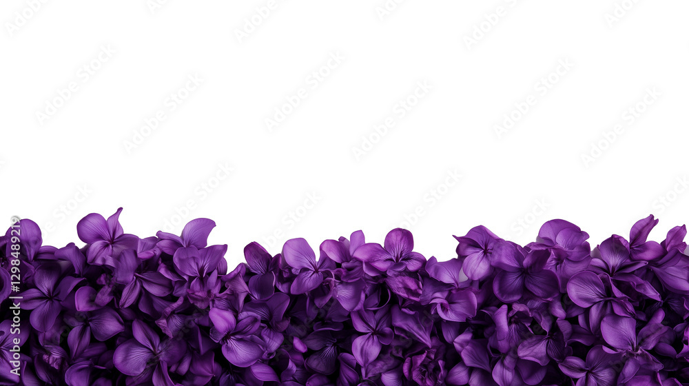 Obraz premium Deep Purple Lilac Petals Emerging from Bottom, Textured Flowers Naturally Arranged on Transparent Background, Generated AI
