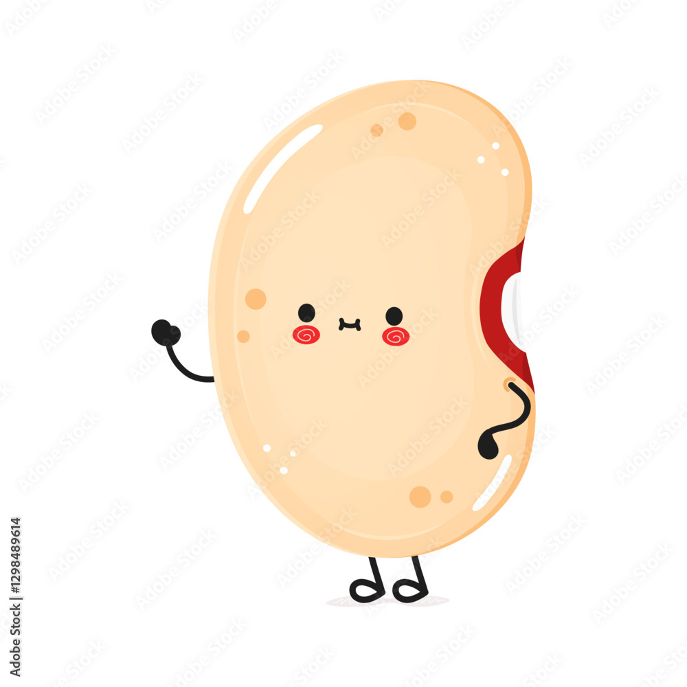 Waving Beans Character. Cheerful Cartoon Bean with a Smile Waving Beans Character. Cheerful Cartoon Bean with a Smile
