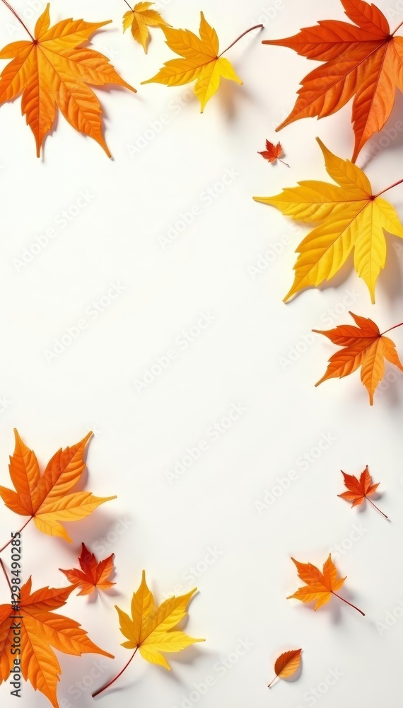 Golden autumn leaves scattered, pristine white backdrop, close up, plant Golden autumn leaves scattered, pristine white backdrop, close up, plant