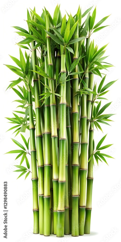 Fototapeta premium Green bamboo with leaves isolated on white background with clipping path and full depth of field 