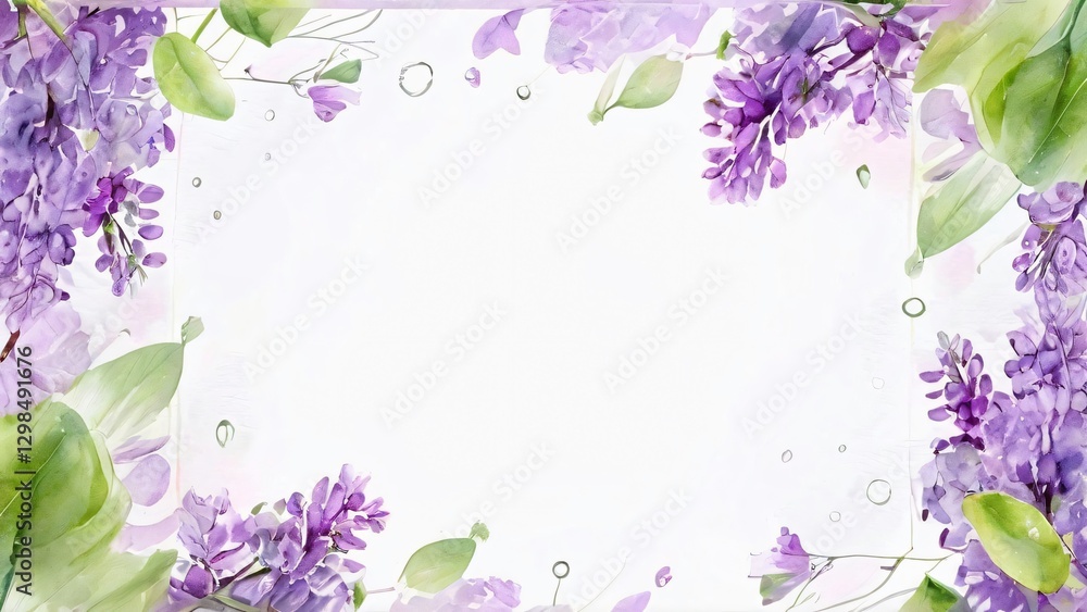 Delicate and Beautiful Background, watercolor frame with Copy Space for International Lilac Day: Soft Floral Design in Pastel Colors