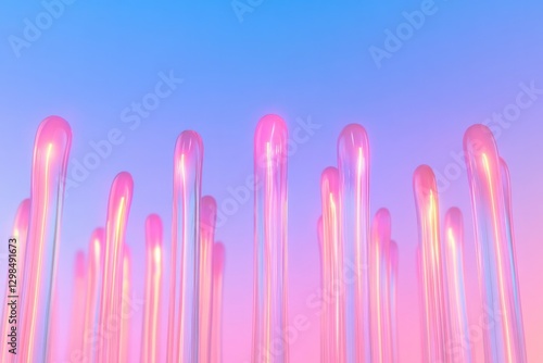 Translucent tubes rise gracefully, illuminated in vibrant pink a
