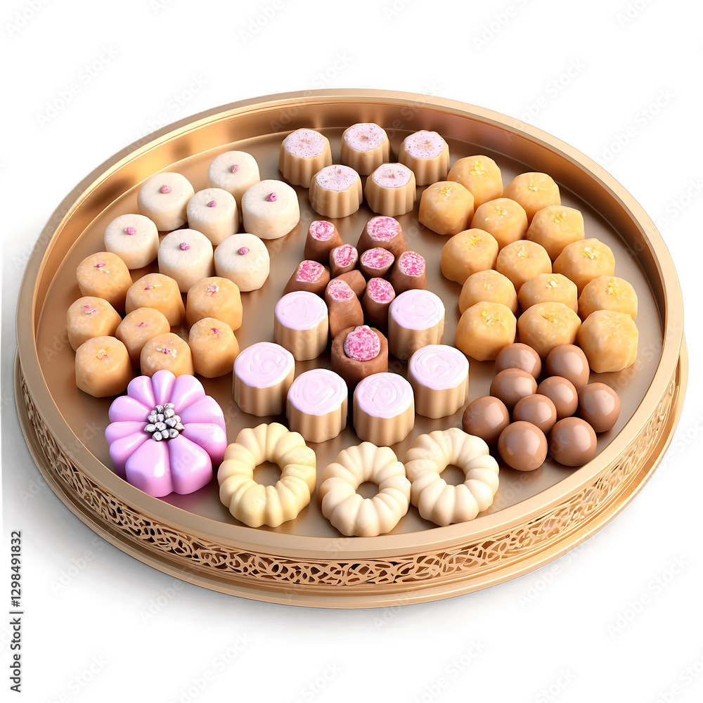 Assorted Delicious Sweets on Golden Tray. Transparent background. Assorted Delicious Sweets on Golden Tray. Transparent background.