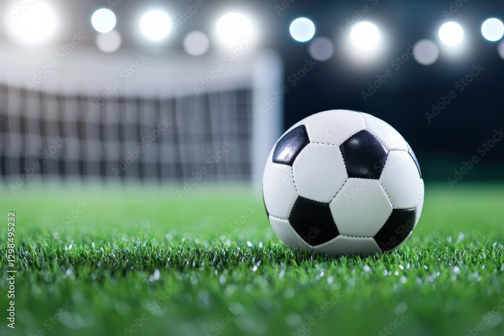 Fototapeta premium soccer Ball on Green Field at Night