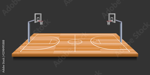 3D realistic basketball court vector illustration