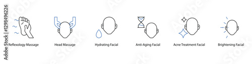 Massage and Facial Treatment Icons, Reflexology, Anti-Aging, and Skin Care