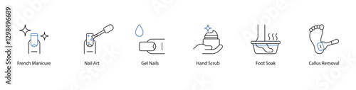 Nail and Foot Care Icons, French Manicure, Gel Nails, and Callus Removal