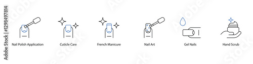 Professional Nail Care Icons, Nail Polish, Manicure, and Beauty Treatments