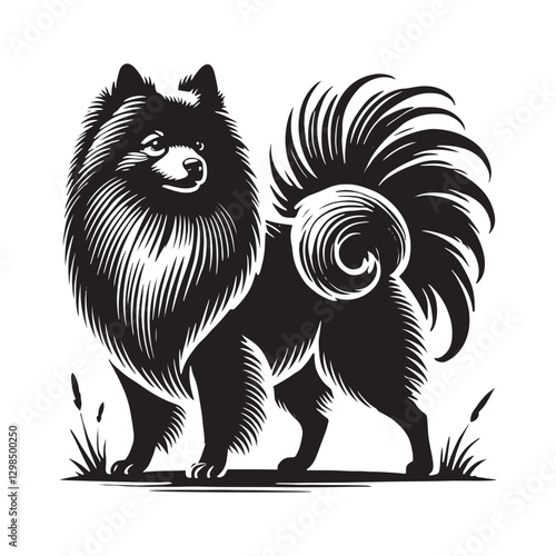 Finnish Spitz Silhouette - Finnish Spitz Vector - Minimalist Finnish Spitz Dog Illustration.