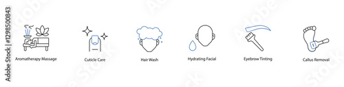 Aromatherapy and Beauty Care Icons, Massage, Facials, and Nail Treatments