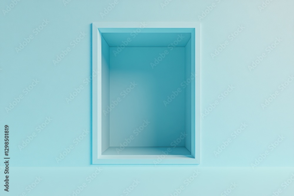 An empty recessed box built into a wall of light blue An empty recessed box built into a wall of light blue