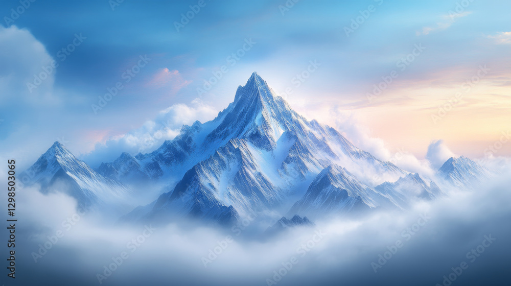custom made wallpaper toronto digitalMajestic mountain peak rising above sea of clouds under serene sky.