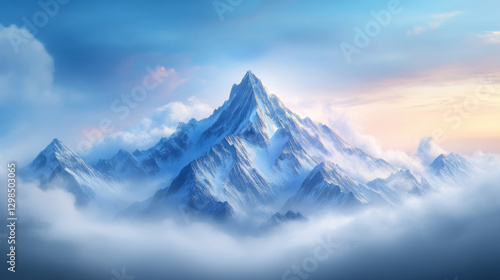 Wallpaper Mural Majestic mountain peak rising above sea of clouds under serene sky. Torontodigital.ca