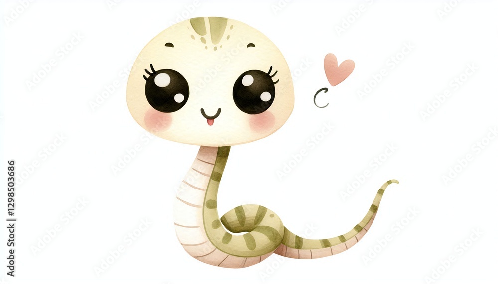 Fototapeta premium Minimalist watercolor illustration of Cute cartoon snake