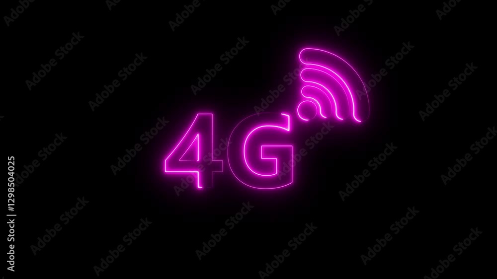 Glowing 4G network text technology animation on black background. Technology and network concept. Radio waves icon animation Glowing 4G network text technology animation on black background. Technology and network concept. Radio waves icon animation