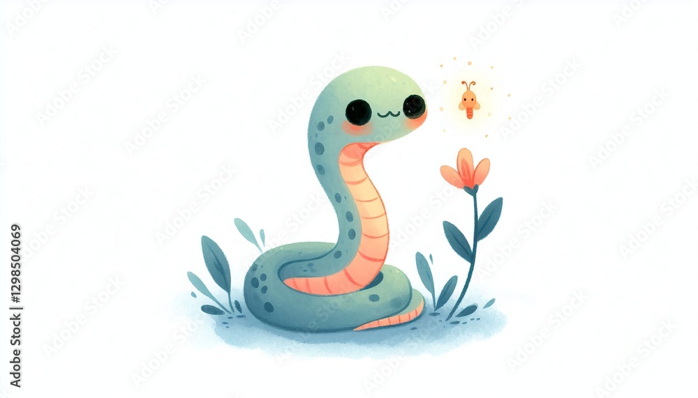 Naklejka premium Minimalist watercolor illustration of Cute cartoon snake