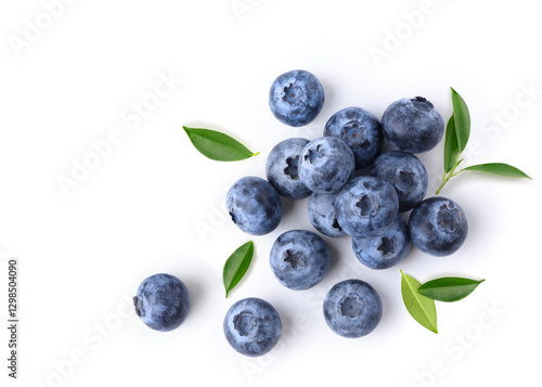 Flat lay of blueberries isolated on white.
