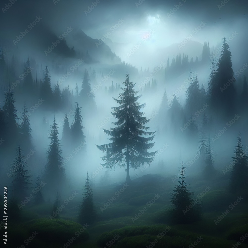 Obraz premium Misty Veil Rain so fine it feels like walking through a damp clo