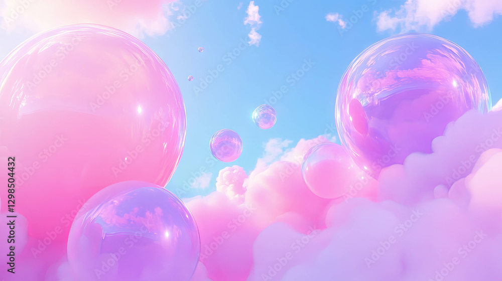 Dreamy sky with soft glowing orbs and pastel colored clouds for whimsical design Dreamy sky with soft glowing orbs and pastel colored clouds for whimsical design