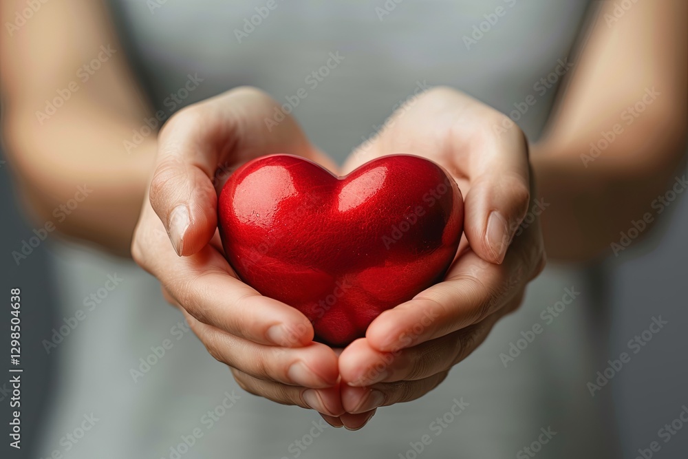 Hands Holding Bright Red Heart Indoors Hands Holding Bright Red Heart Indoors