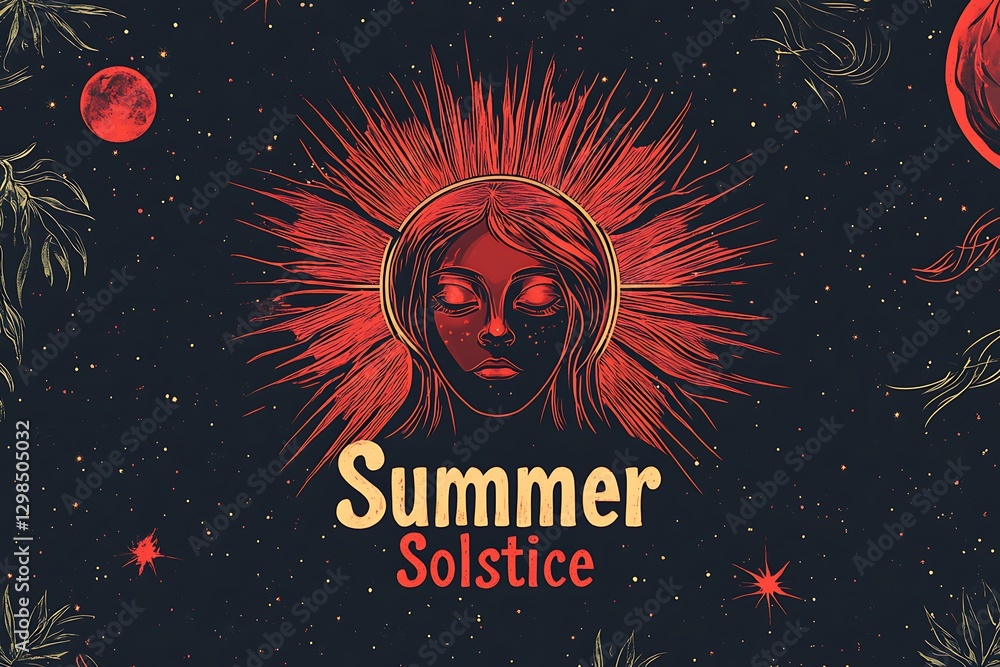 Elegant Summer Solstice Logo with Solar Elements Elegant Summer Solstice Logo with Solar Elements